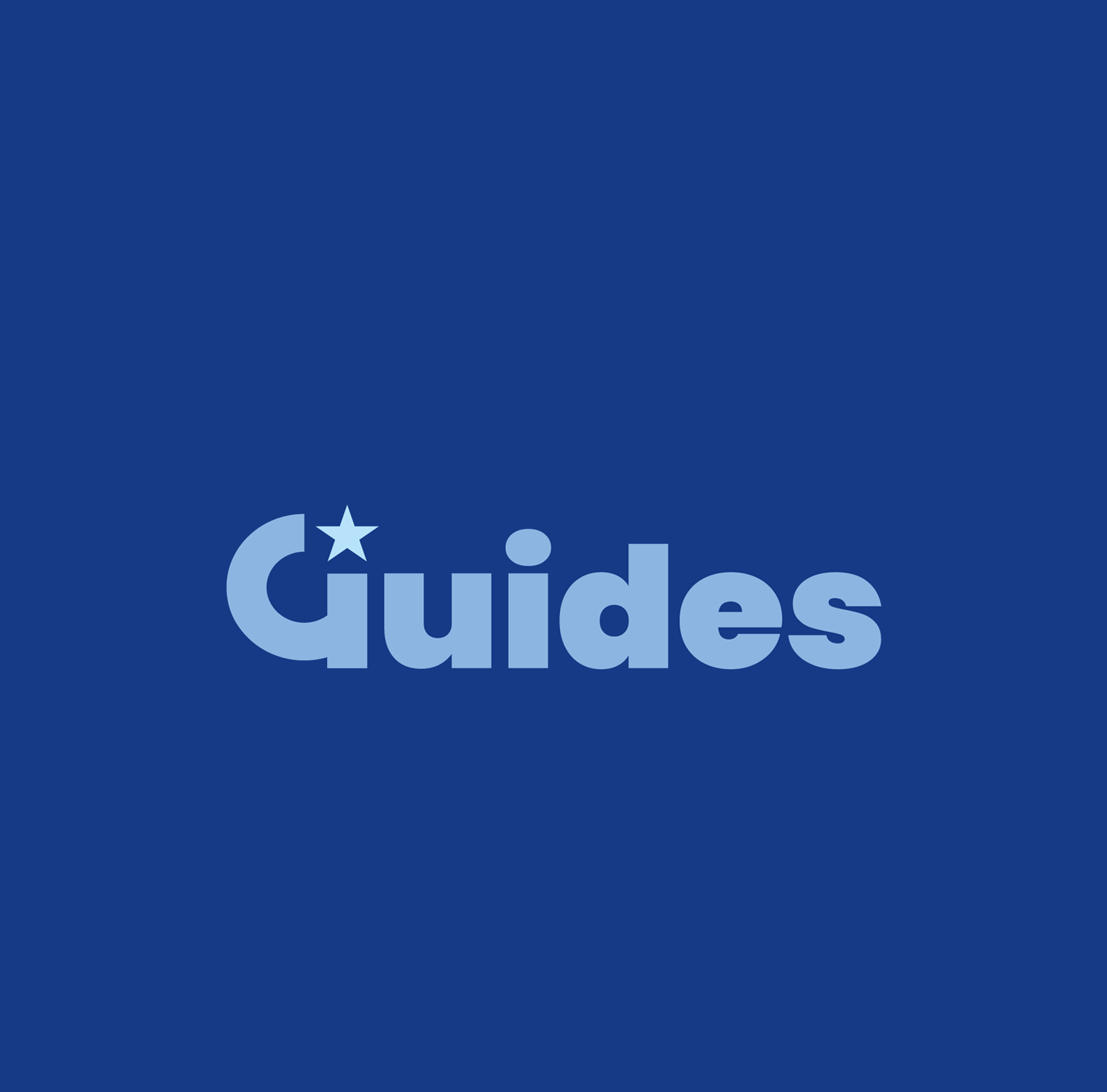 Guides written in mid blue on dark blue background