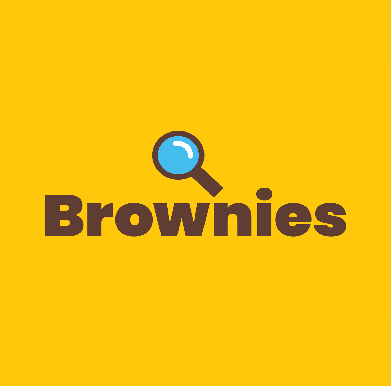 Brownies written in brown font on yellow background